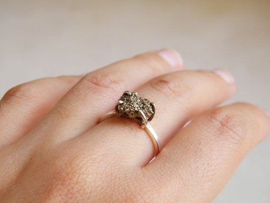 Pyrite Cluster Ring, Crystal for Wealth, Prosperity, Abundance