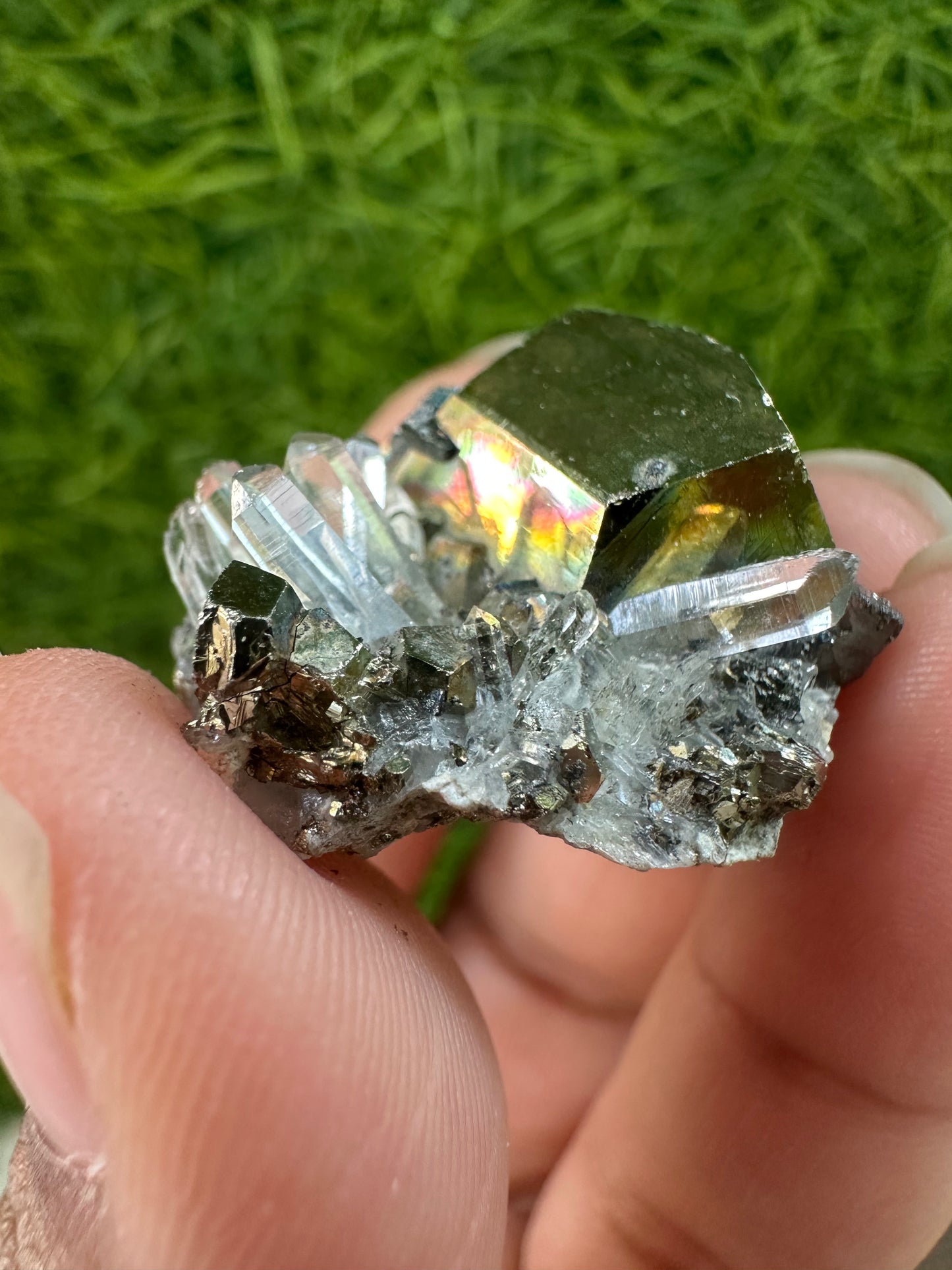 Iridescent Rainbow Pyrite Stone with Quartz – A Rare Gem of Earth and Spirit