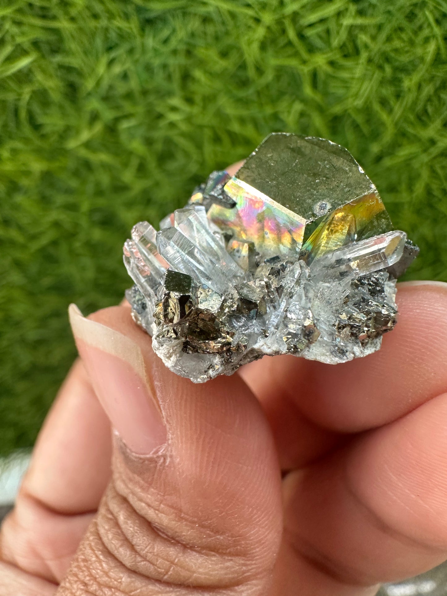 Iridescent Rainbow Pyrite Stone with Quartz – A Rare Gem of Earth and Spirit