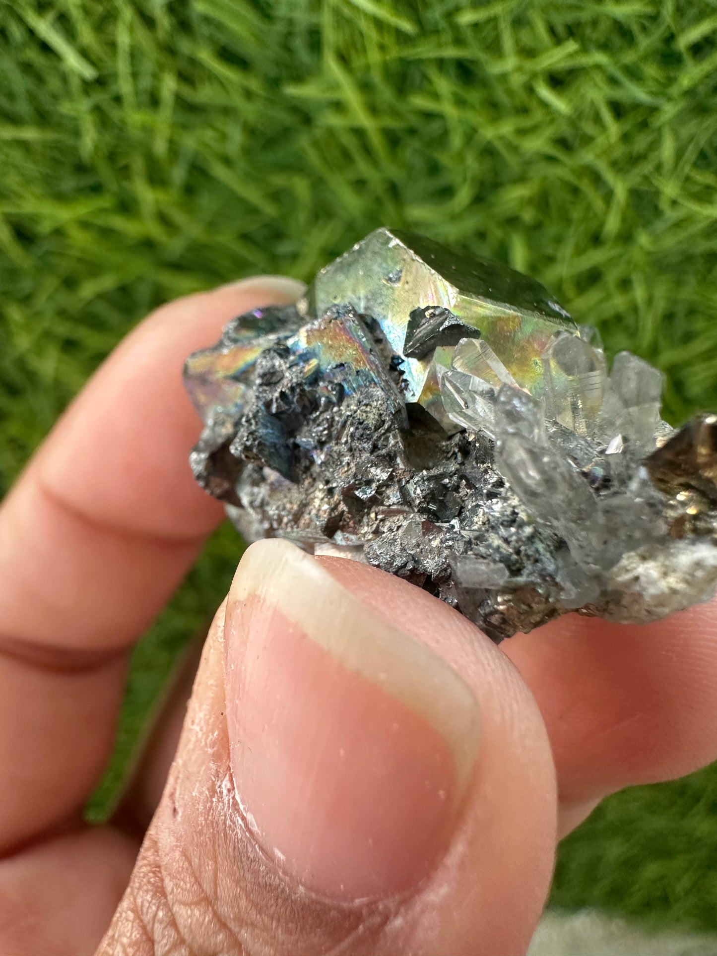 Iridescent Rainbow Pyrite Stone with Quartz – A Rare Gem of Earth and Spirit