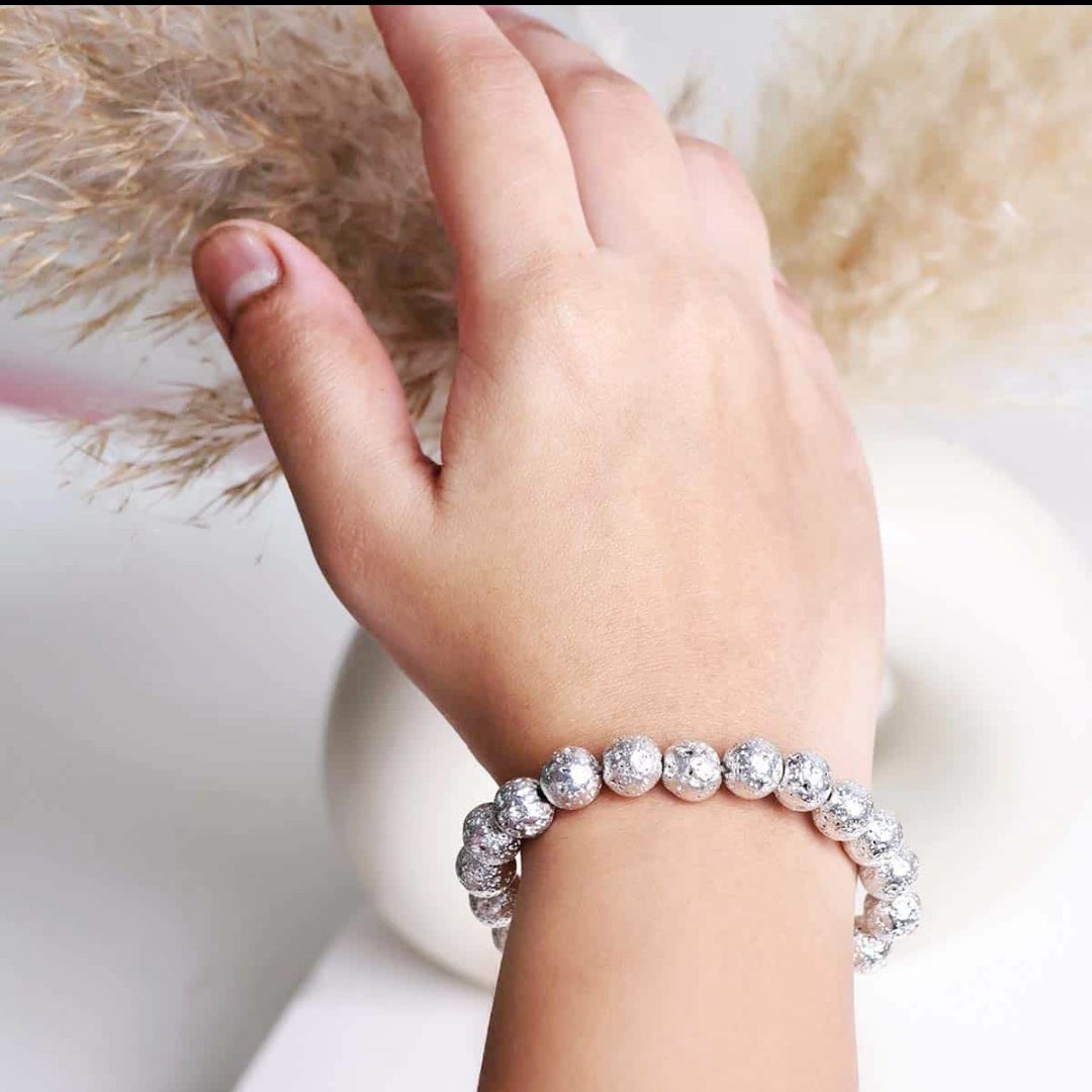 Lava silver metallic stone bracelet