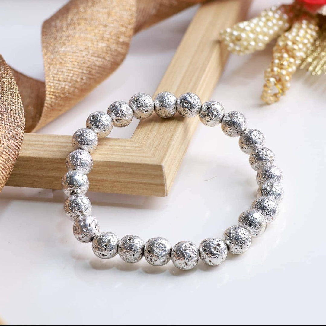 Lava silver metallic stone bracelet