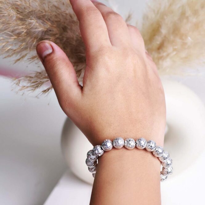 Lava Silver Metallic Stone Bracelet 8mm