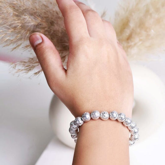 Lava Silver Metallic Stone Bracelet 8mm