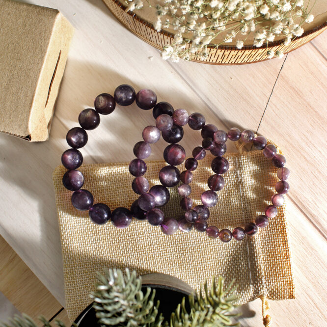 Premium Gem Lepidolite Round Beads Bracelet