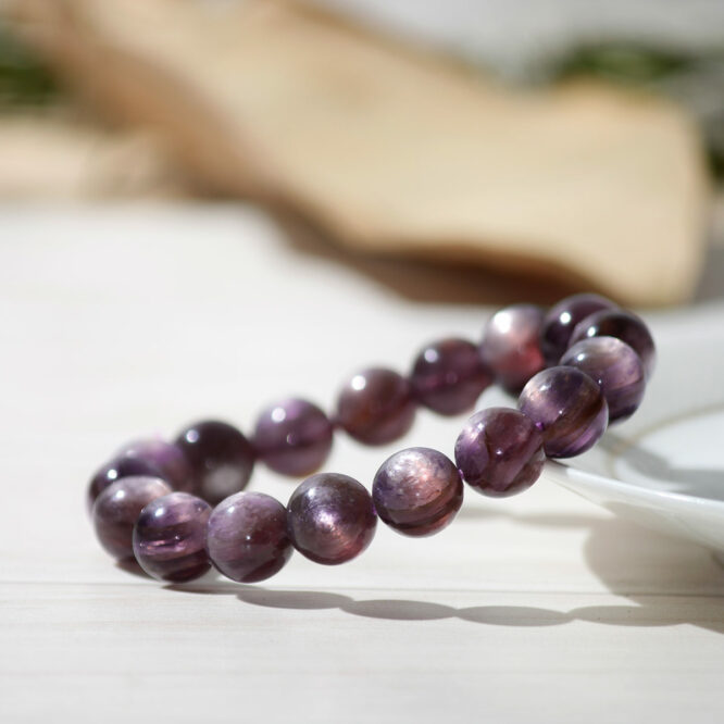 Premium Gem Lepidolite Round Beads Bracelet